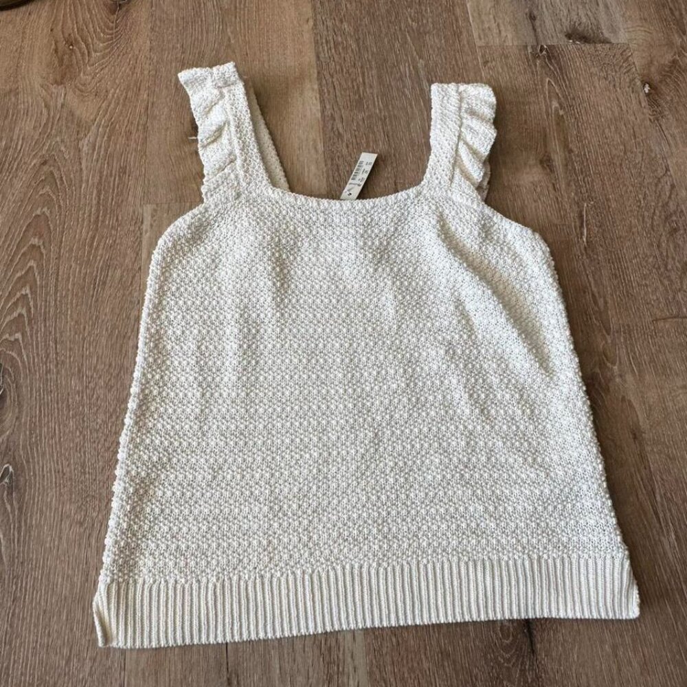 Madewell NWT Cream Crocheted Ruffle Strap‎ Sweater Tank Top Size XS